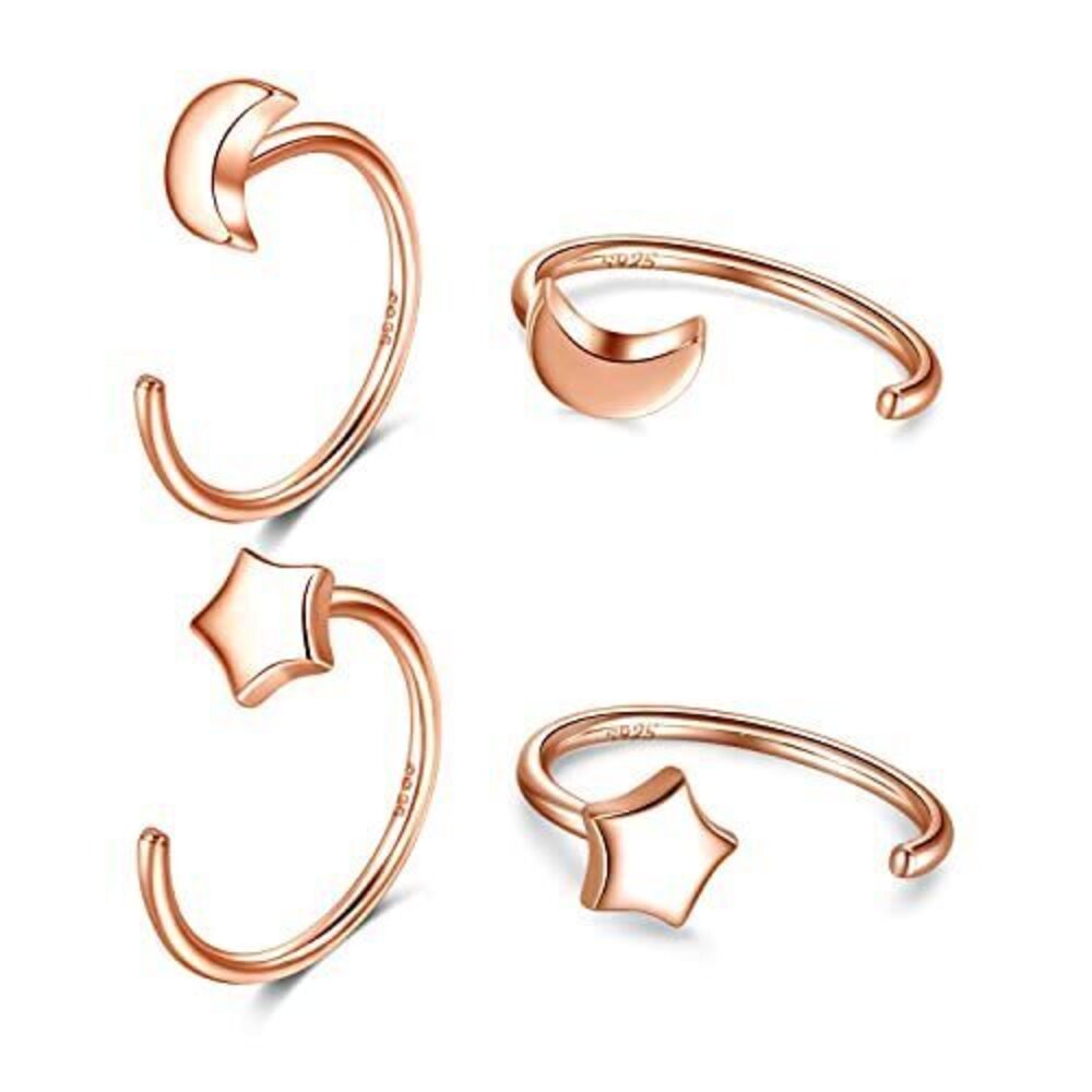 9214 Half Hoop Earrings 18K Rose Gold Plated 925 Sterling Silver Moon Star